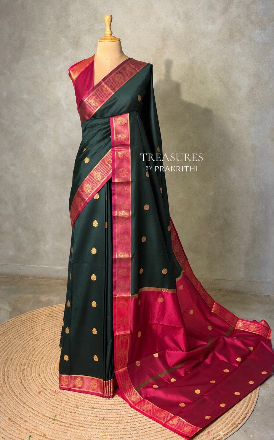Dark green and Magenta semi kanchipuram soft silk saree - PSSN222