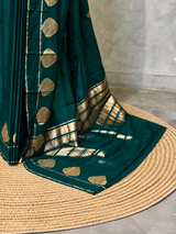 Peacock blue crape silk saree - PBRNAK2K