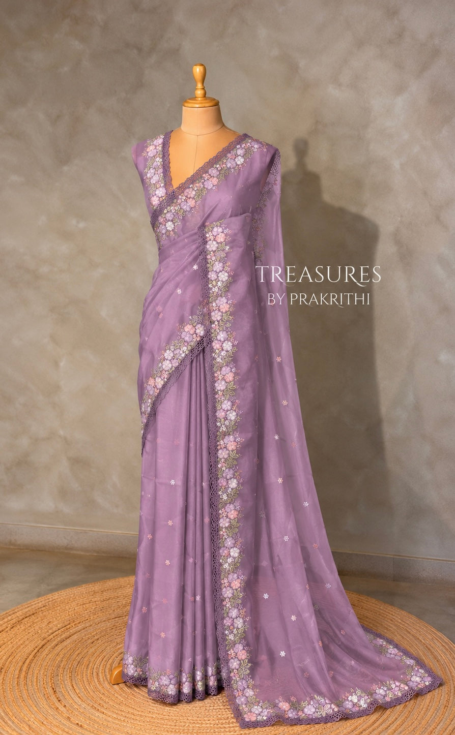 Dark Lavender Organza Designer saree- PBRCK7D