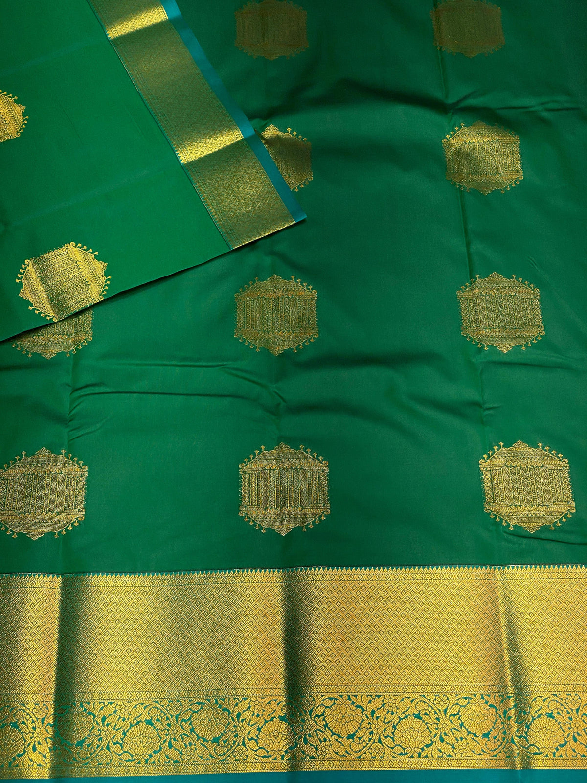Green and blue silk saree- SS4
