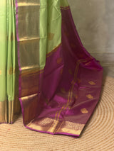 Pastal green and magenta semi kanchipuram soft silk saree - PSSN218