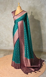 Peacock blue and Purple Dola silk saree- PBRSB2B