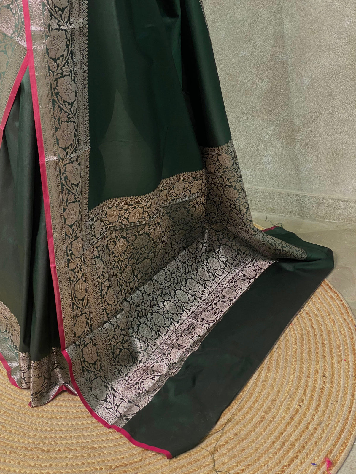 Deep Green katan Banarasi silk saree- PIH38