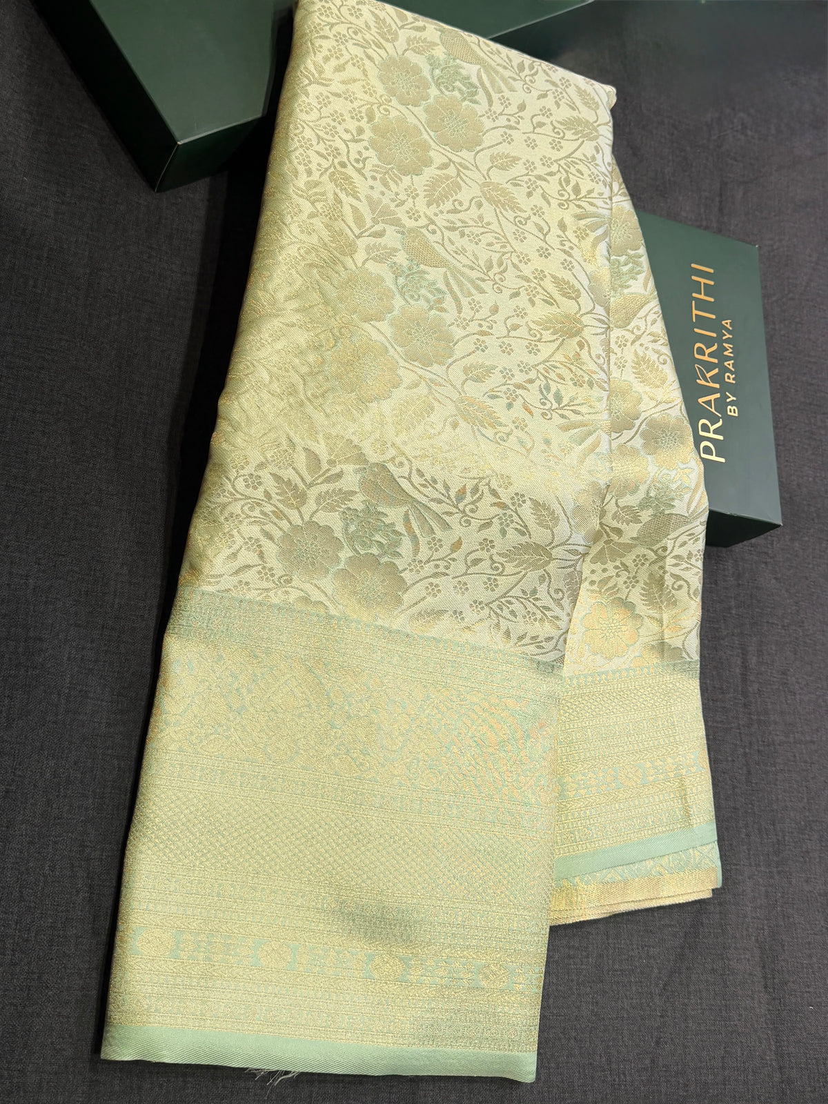 Pastal green Soft satin brocade Silk Saree - PBRMJ8E