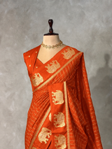 OrangeChanderi silk cotton Saree - PBRFA2B