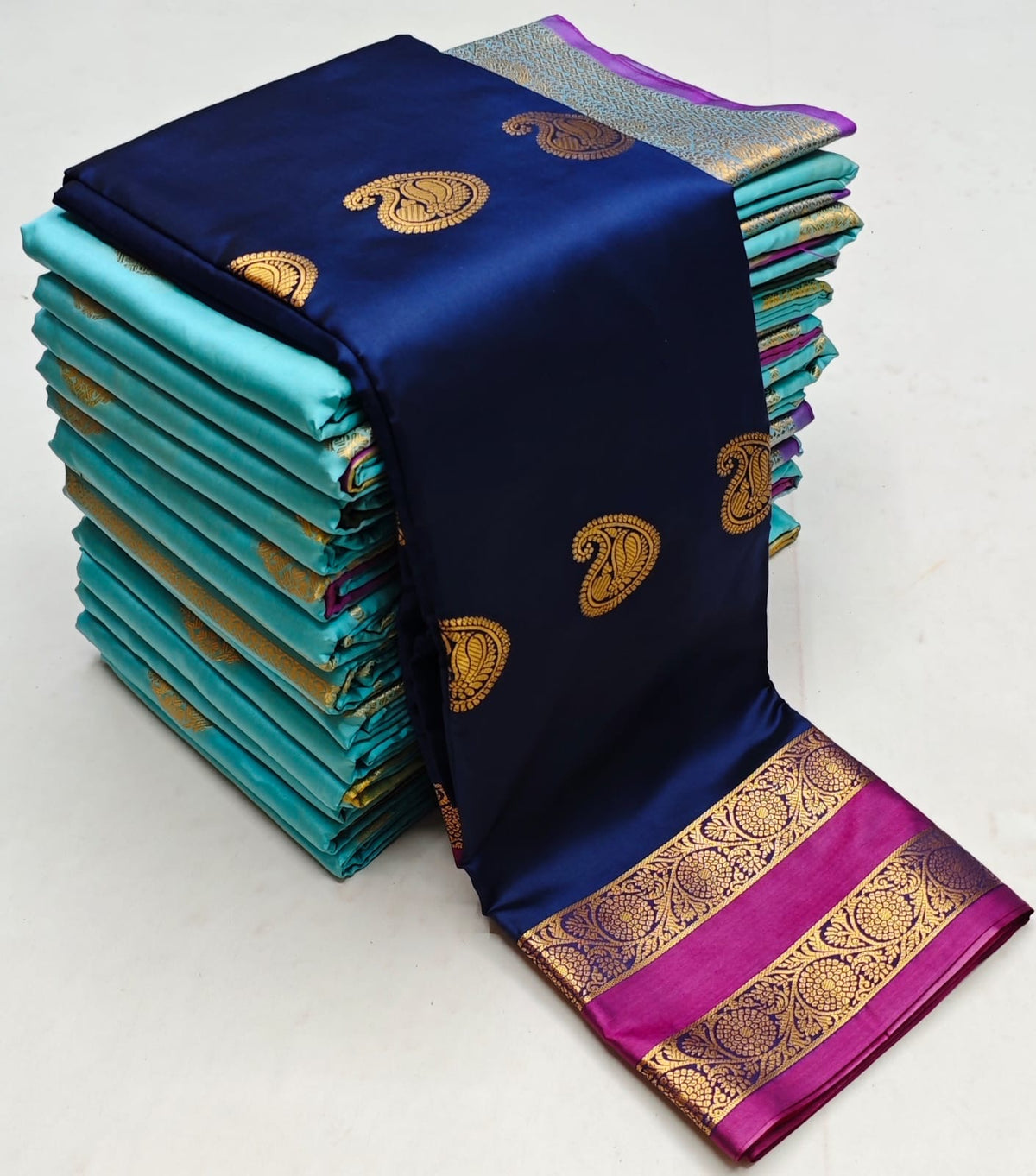 Navy blue and purple semi Kanchipuram Soft Silk saree - PSSN9