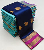 Navy blue and purple semi Kanchipuram Soft Silk saree - PSSN9