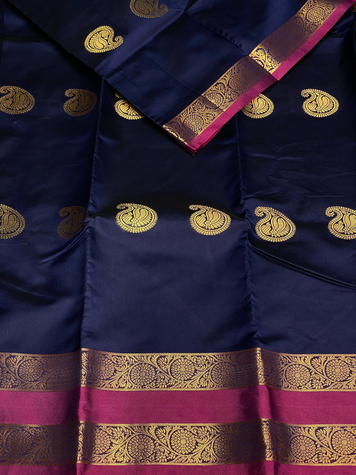 Navy blue and purple semi Kanchipuram Soft Silk saree - PSSN9