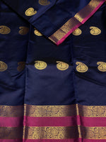 Navy blue and purple semi Kanchipuram Soft Silk saree - PSSN9