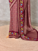 Maroon Banarasi crape silk saree - PBRNAK3D