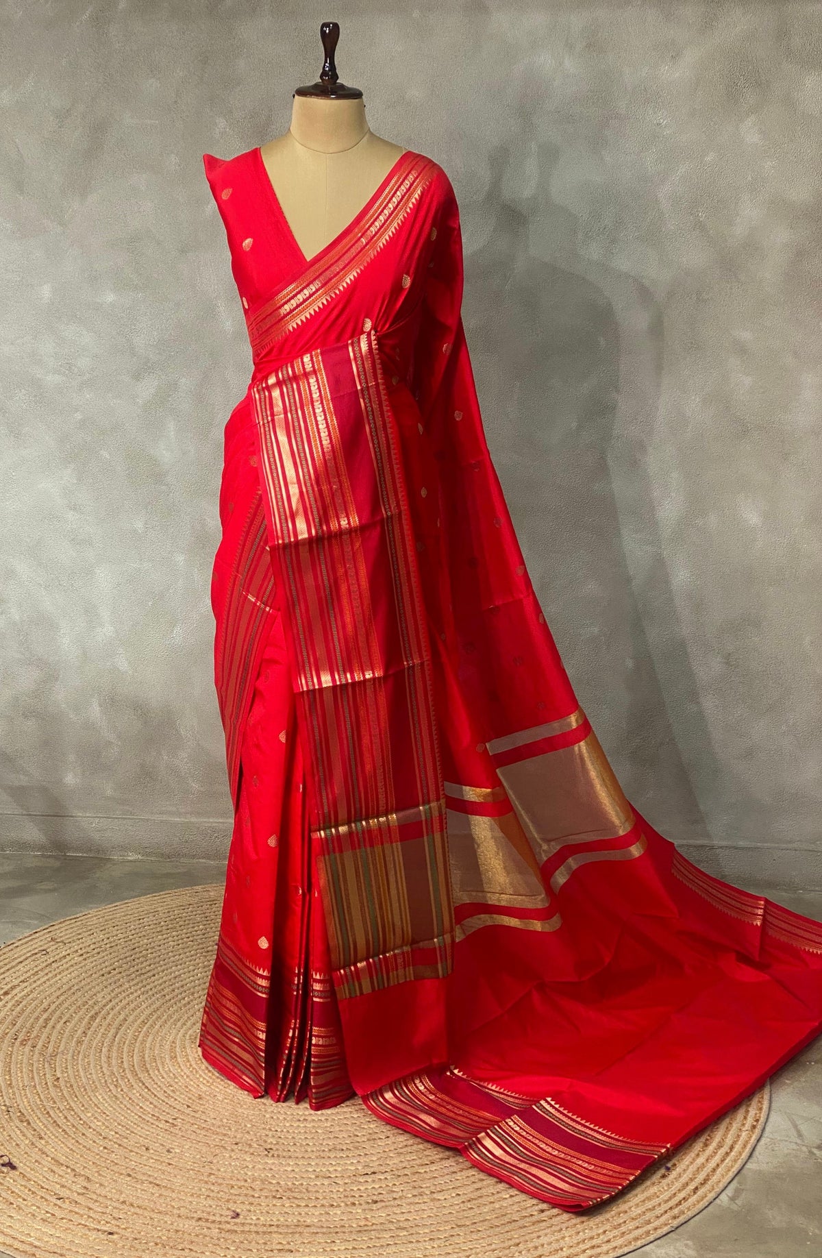 Red semi Banarasi silk saree -PIH42