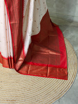 Off white and Red Silk saree - PBRZU8A