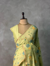 Green Chanderi silk cotton Jamdani woven saree- PBRJ36