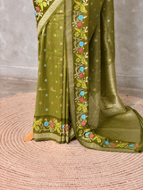 Olive Green Banarasi crape silk saree - PBRNAK3H
