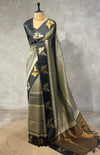 Off white and black tusser silk saree - PBRSS1D