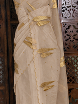 Pale white and gold organza silk saree- PBRRB1C