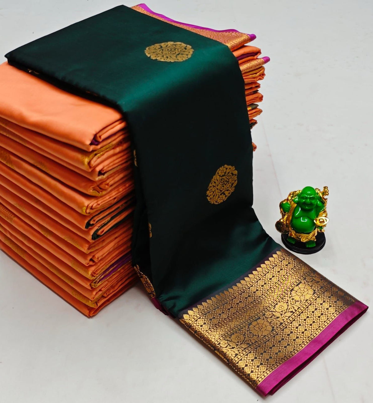 Dark green kanchipuram soft silk saree - PSEM2Na