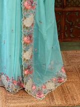 Aqua Blue Crush Georgette Saree - PBRCHAND1A