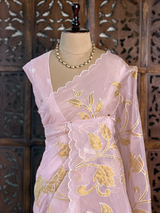 Pastal pink and goldorganza silk saree- PBR43G2