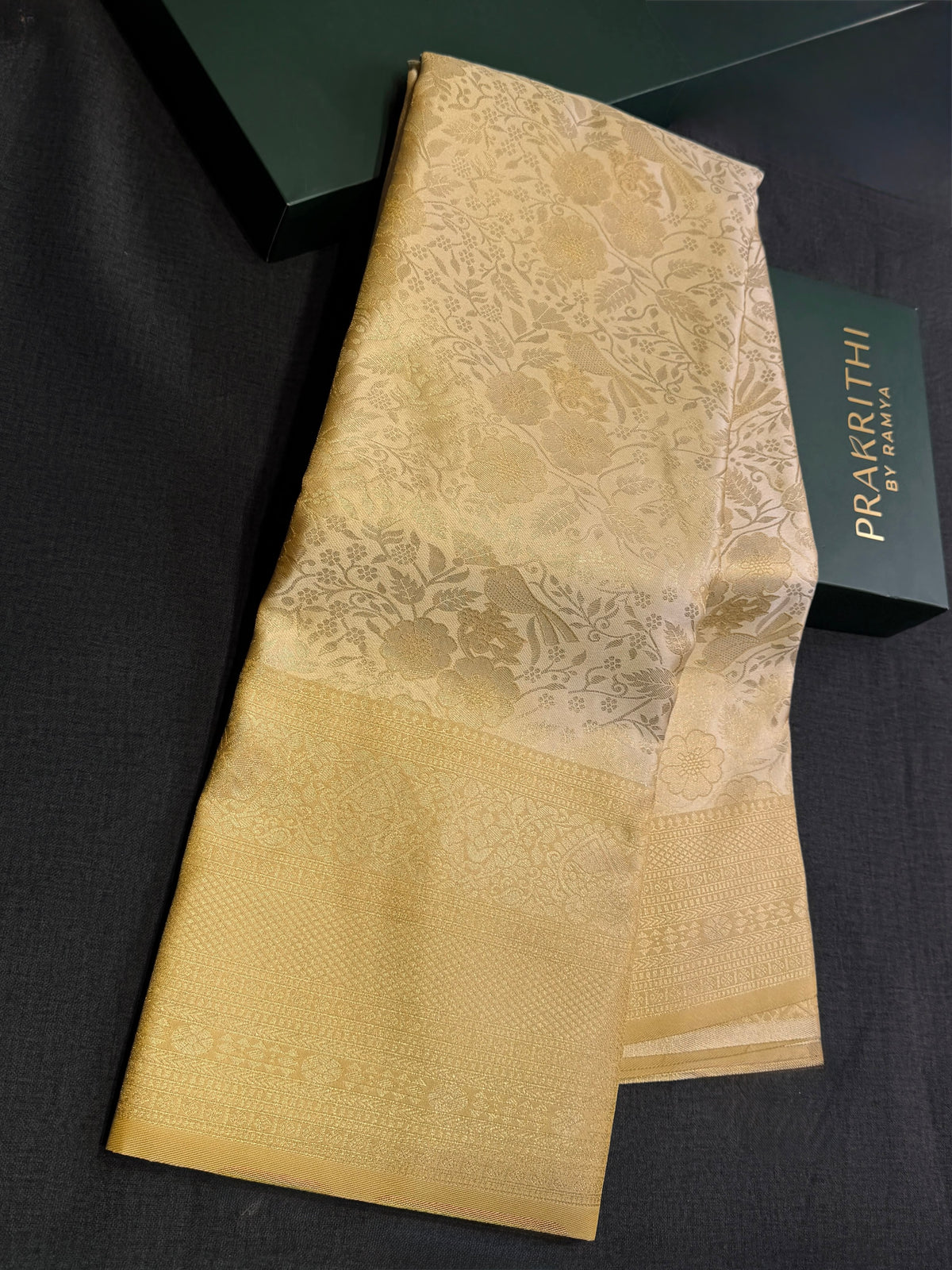 Light gold Soft satin brocade Silk Saree - PBRMJ8B
