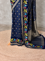 Navy Blue Banarasi crape silk saree - PBRNAK3G
