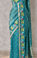 Aqua Blue Banarasi crape silk saree - PBRNAK3C