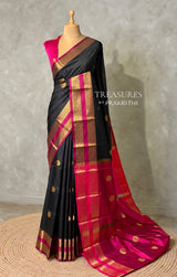 Black and magenta semi kanchipuram soft silk saree - PSSN215