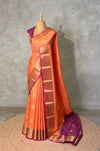 Peach And magenta semi kanchipuram soft silk saree - PSSN217