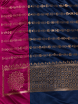 Navy Blue and magenta satin Banarasi silk saree - PRAZ6A