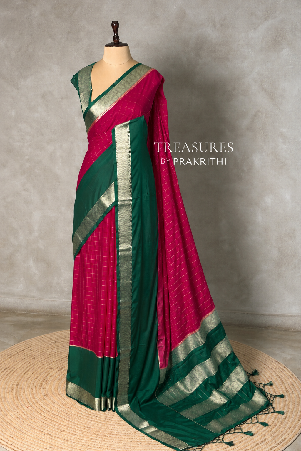 Dark Pink and Green Crepe silk saree- PBRSB4G
