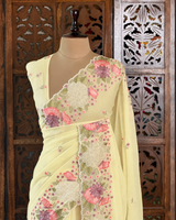 Pastal Yellow Crush Georgette Saree - PBRCHAND1