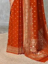 Dark Orange Banarasi Georgette Saree - PBRH2DN2