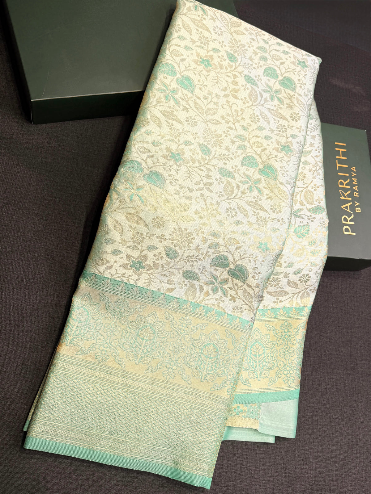 Pastal blue Yellow Soft satin brocade Silk Saree - PBRMJ7G