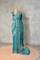 Aqua Blue Banarasi crape silk saree - PBRNAK3C