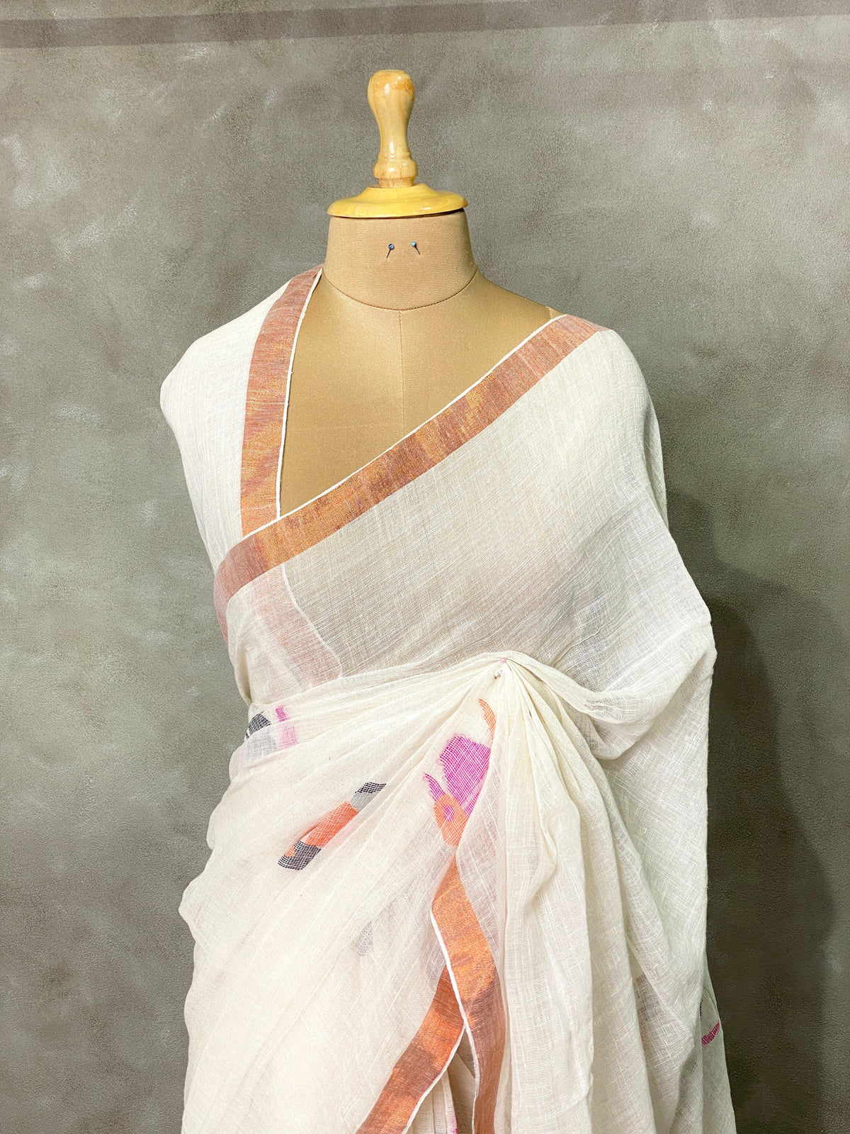 white linen saree- PL09