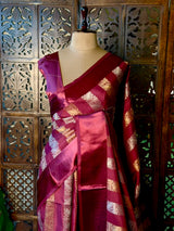 wine Banarasi Crape silk saree - PBRHC6