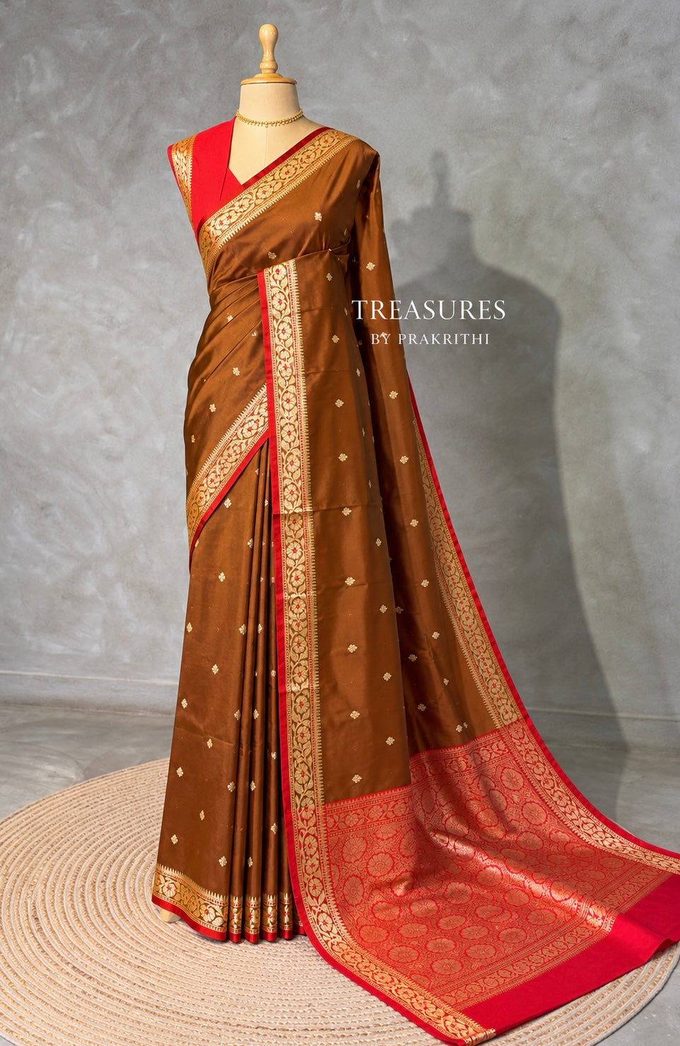 Brown and Red Silk saree - PBRZU14C