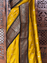 Mustard Yellow and black Silk saree - PBRZU12B