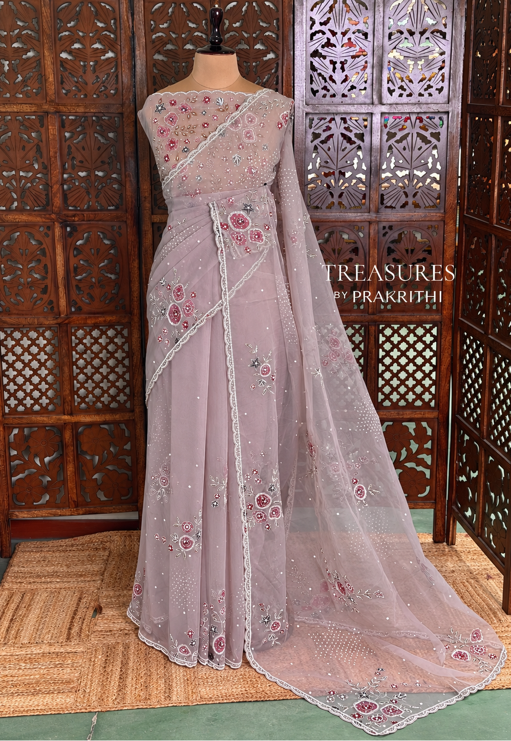 Nude lavender organza Designer saree- PBRCK1