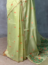 Pastal Green Chanderi silk cotton Jamdani woven saree- PBRJ16
