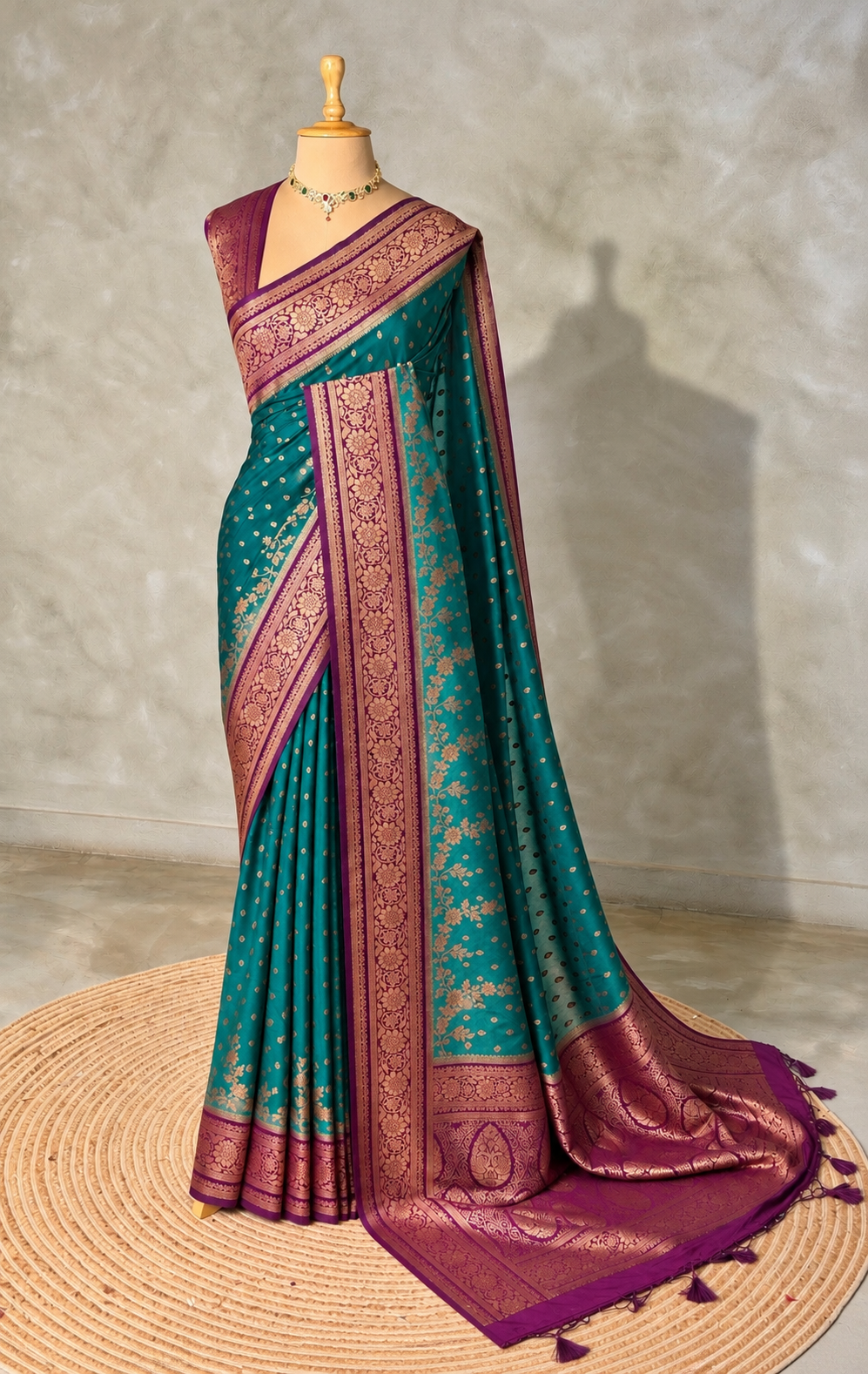 Emerald Blue and Violet Georgette saree- PBRSB1H