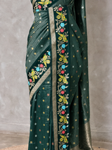 Bottle green Banarasi crape silk saree - PBRNAK3E