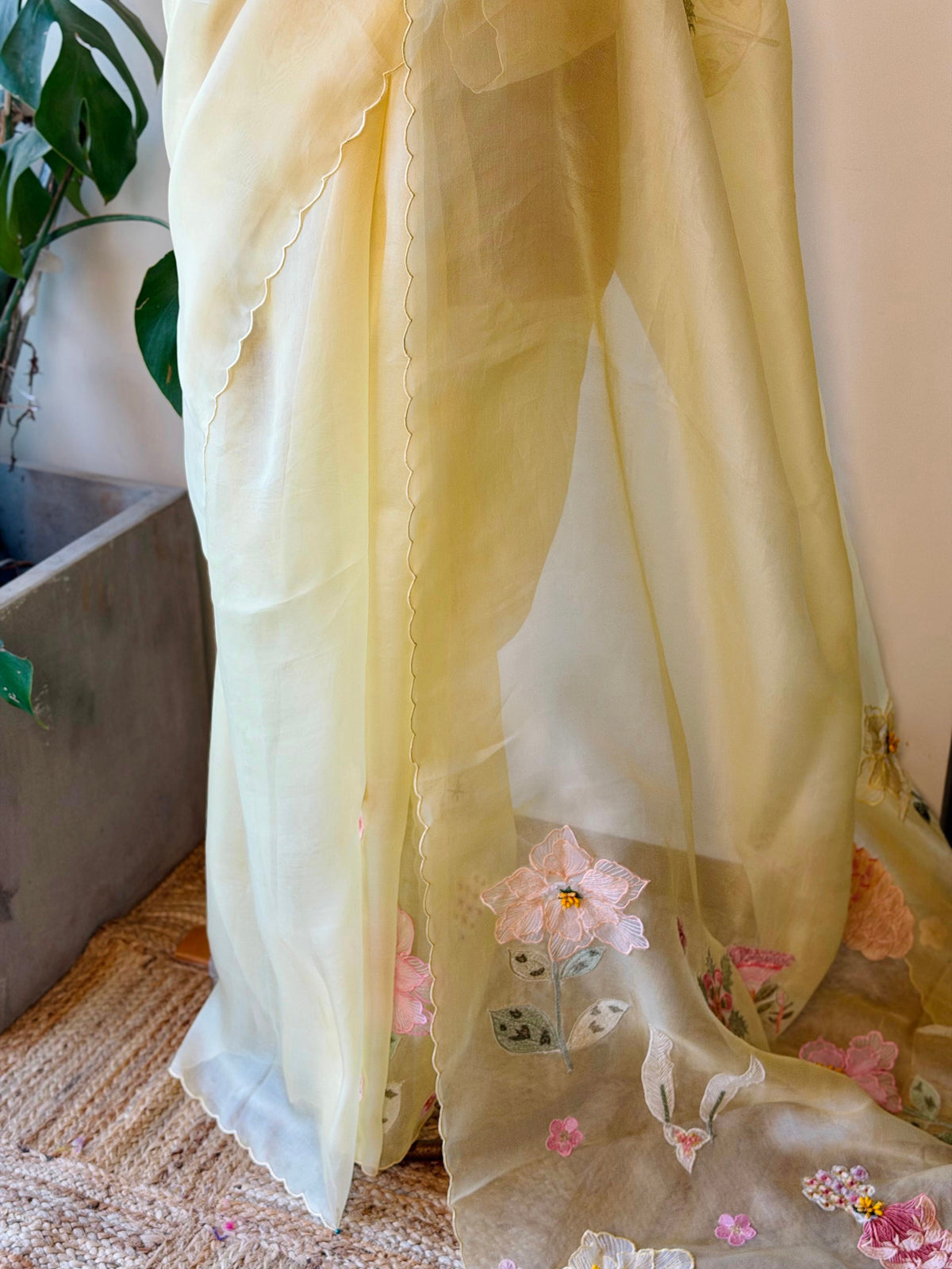 Pastal Yellow Pure Organza sareesaree -PBR11