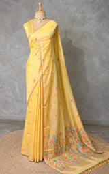 Yellow Chanderi silk cotton Jamdani woven saree- PBRJ38A