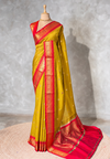 Mustard Yellow and Red Silk saree - PBRZU13E
