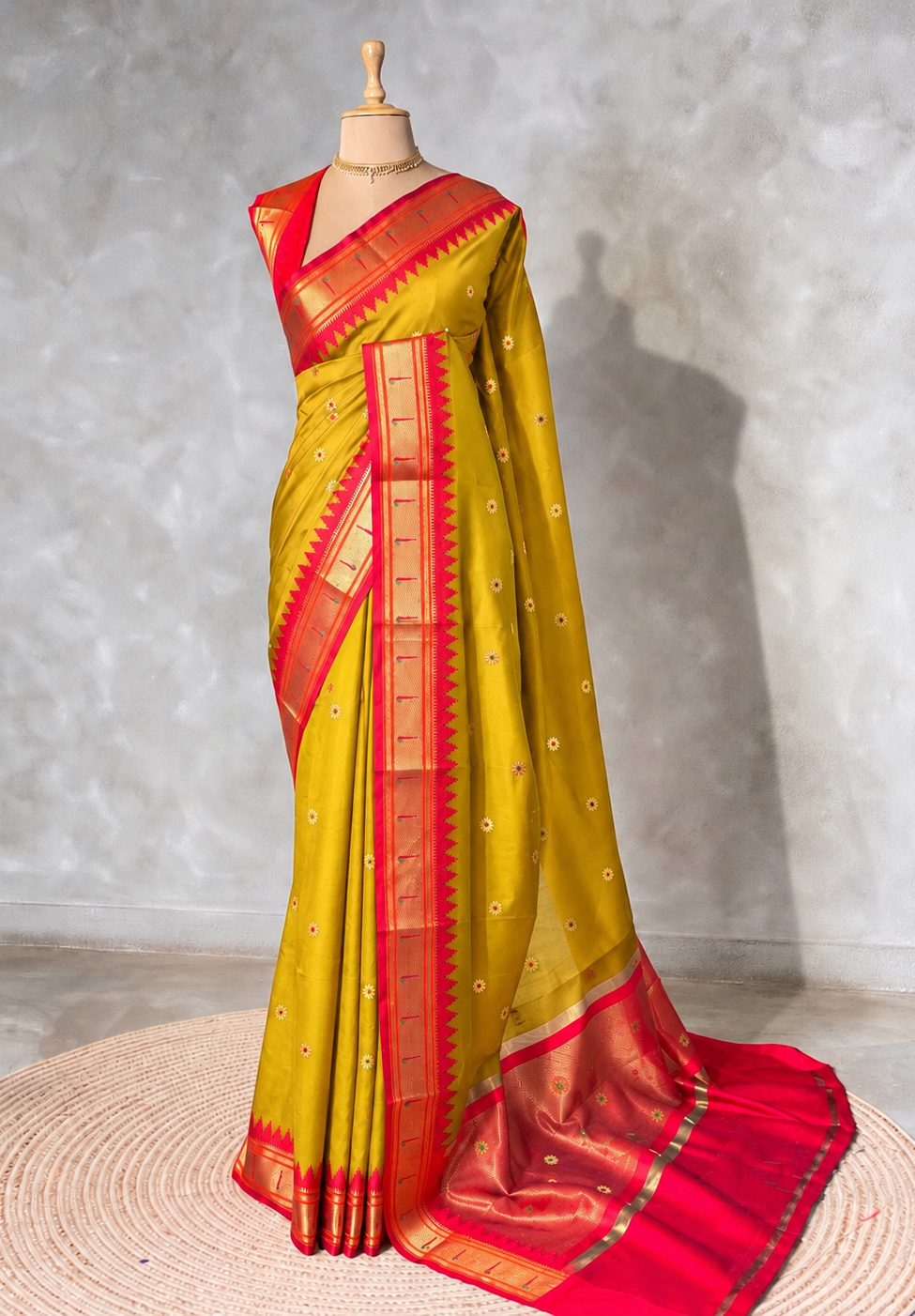 Mustard Yellow and Red Silk saree - PBRZU13E