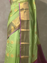Pastal green and magenta semi kanchipuram soft silk saree - PSSN218