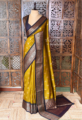 Mustard Yellow and black Silk saree - PBRZU12B