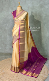 Sandal and Magenta semi kanchipuram soft silk saree - PSSN223