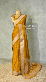 Mustard Yellow satin Banarasi silk saree - PRAZ7C